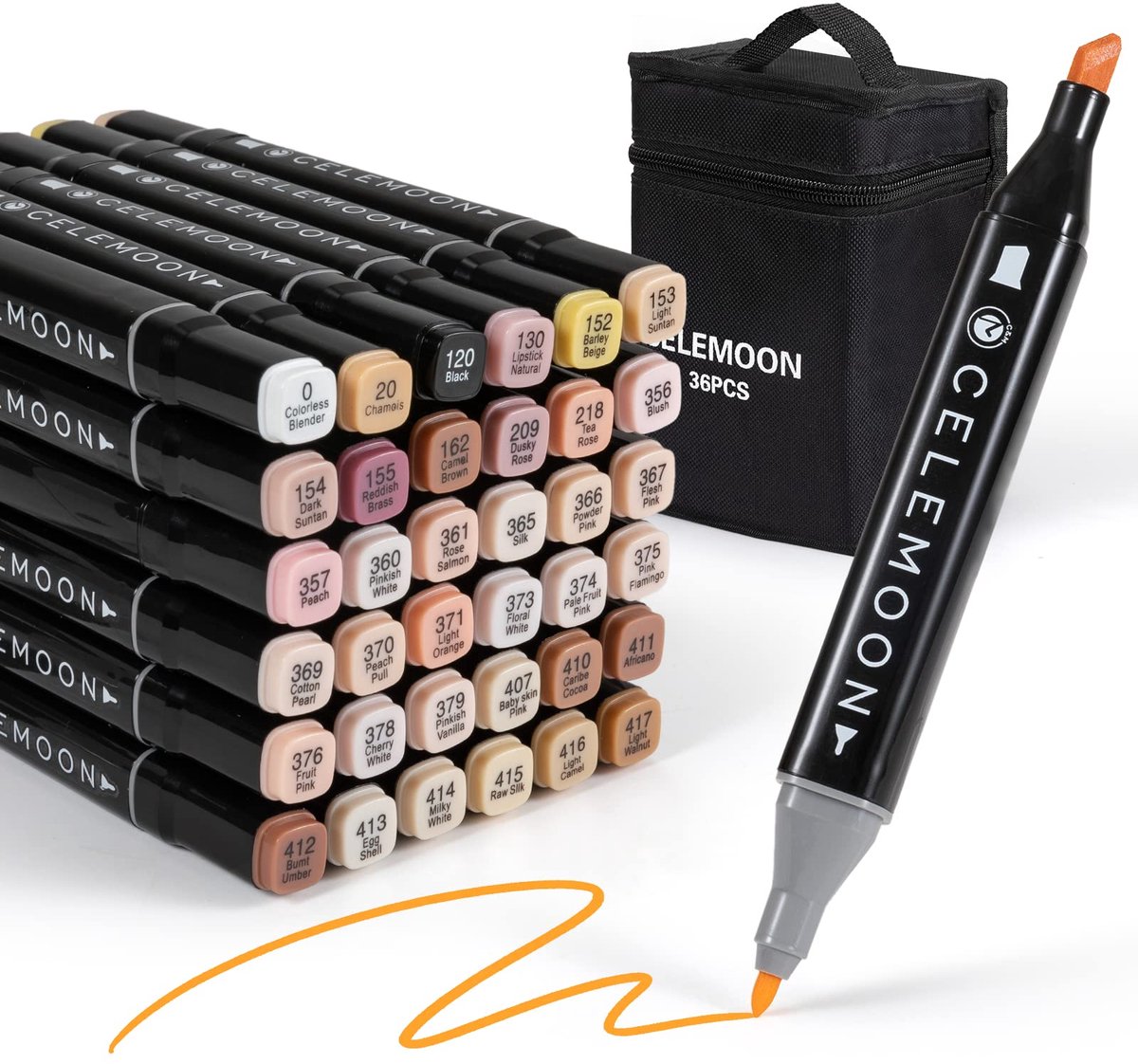 SnelShoppen - 36 Huidskleur Alcohol Gevoede Markers met Dual Tips - Fijne & Brede Beitel voor Kleuren, Tekenen, Illustratie en Cartoon Haartinten