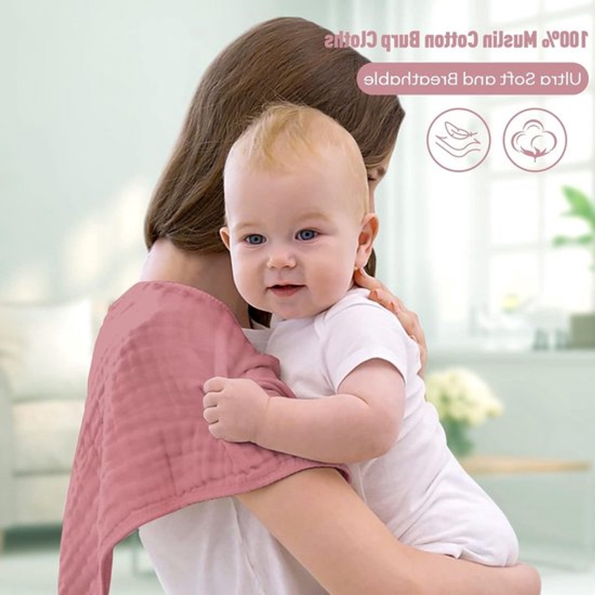 Set van 10 Absorberende Luiers en Boertjes 27 x 50 cm - 6 Laags Katoen voor Baby's, Herbruikbaar en Zacht