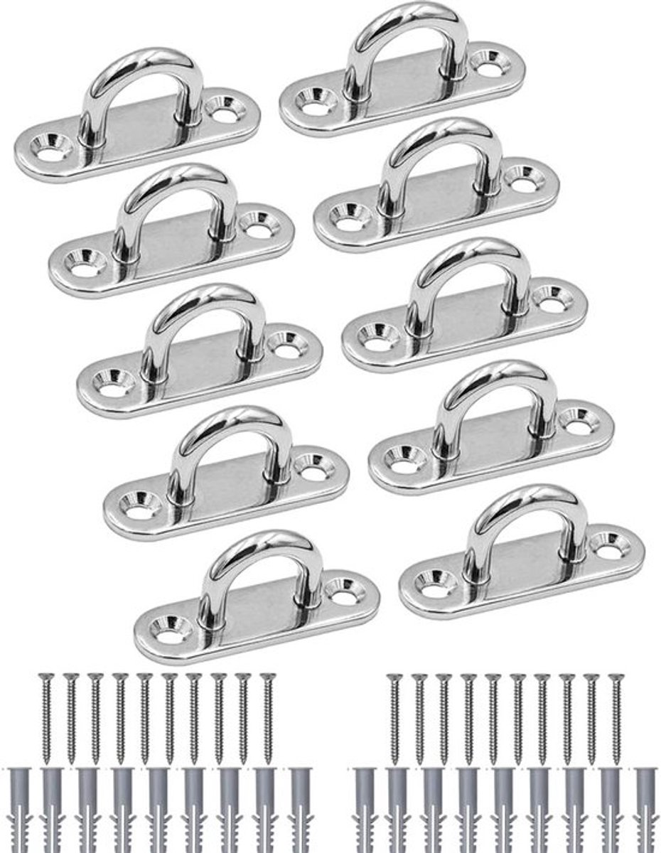 Roestvrijstalen Oogjes en Haakjes, 10 Stuks, Ideaal voor Wandmontage en Bootaccessoires voor het Ophangen van Voorwerpen