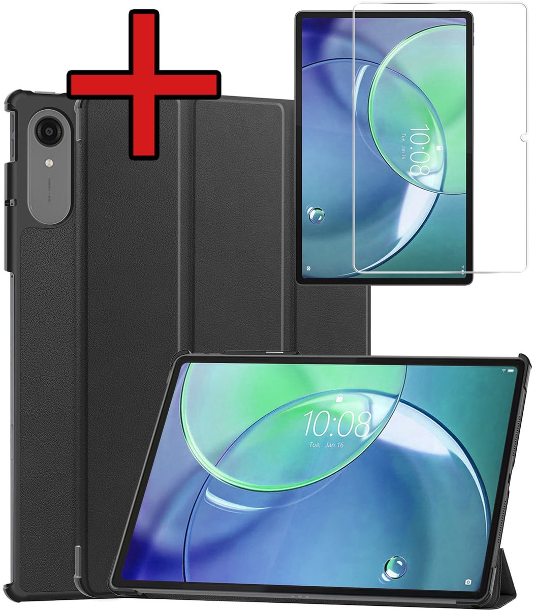 Hoesje - Geschikt voor Lenovo Idea Tab Pro Gen 2 - Met Screenprotector - Hardcover Book Case - Trifold Bookcase Hoes - Hard Cover - Tablethoes - Zwart
