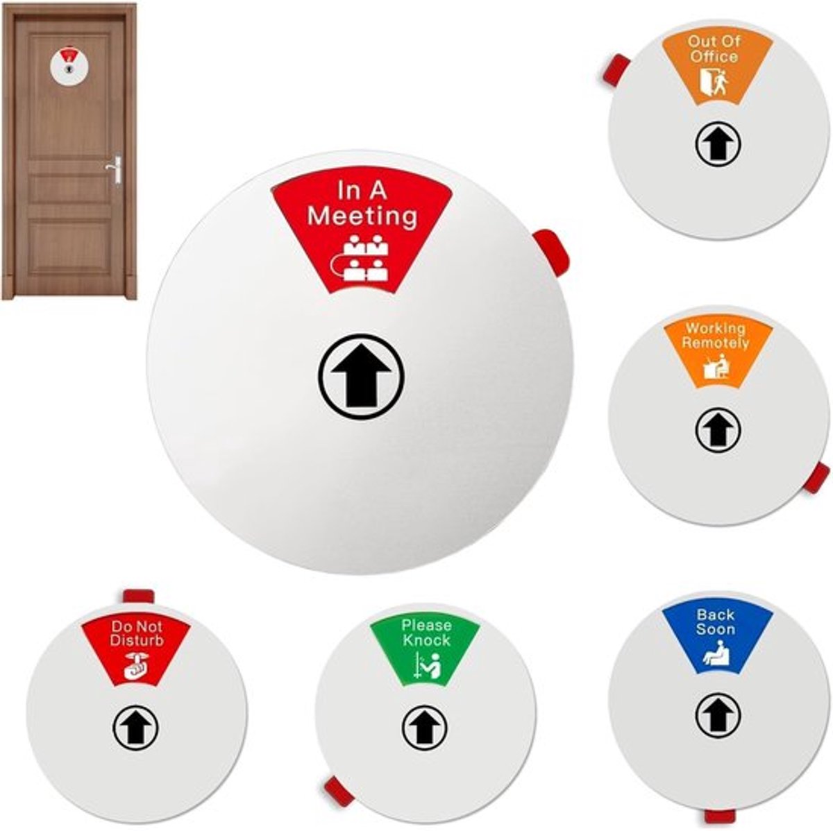 Vergaderstatusbord 6-in-1 - Metaal - Niet Storen Bord - Statusindicator 15x15cm - Kantoor Toepassing - Duurzaam en Slijtvaste Opdruk - Deurbord