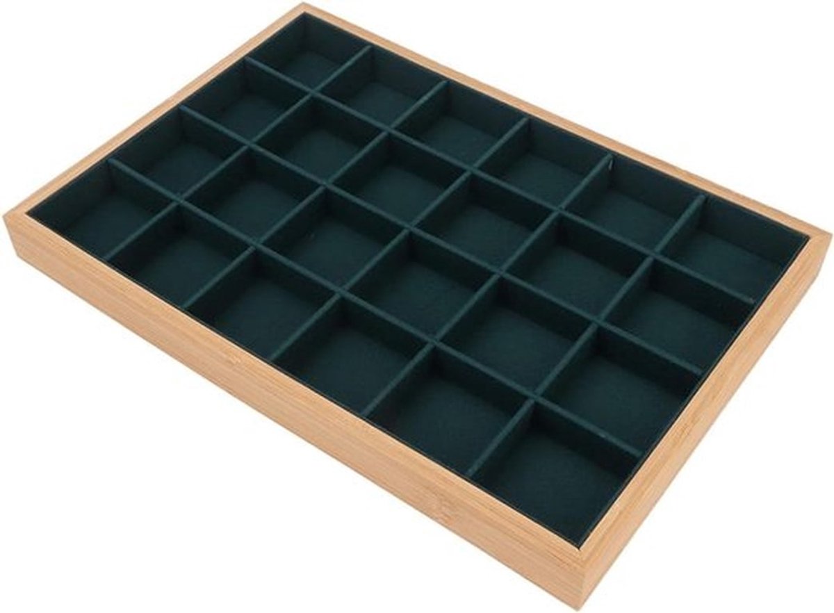 Houten sieraden opslag display met 24 compartimenten - Organizer voor kettingen, armbanden en sieraden - Sieradenvitrine organizer
