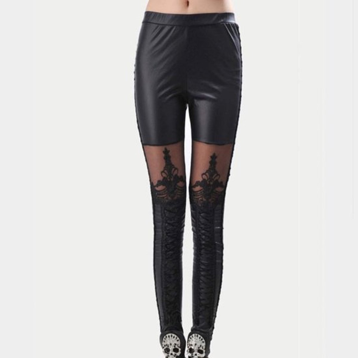 Gothic punkbroek - Buisbroek - Hoog getailleerd - Zwart - Leren leggings - Comfortabel en flexibel - Geschikt voor dames - Zwart