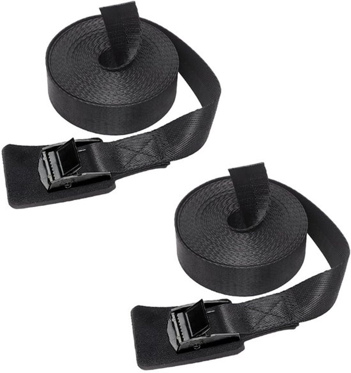 Spanbanden Zwart 2 Stuks - Bevestigingsriem - Bindriemen - Dakdragerriemen - 2,5 x 300 cm - Nylon Metalen Gesp - Bindbanden