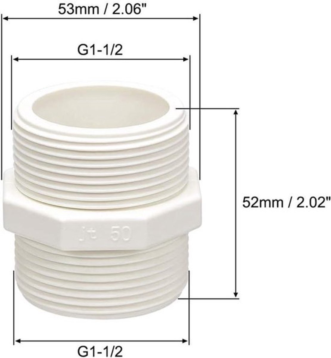PVC Pijpfitting Hex - Buitendraad Adapter Connector voor Sanitair Aansluiting - Set van 5