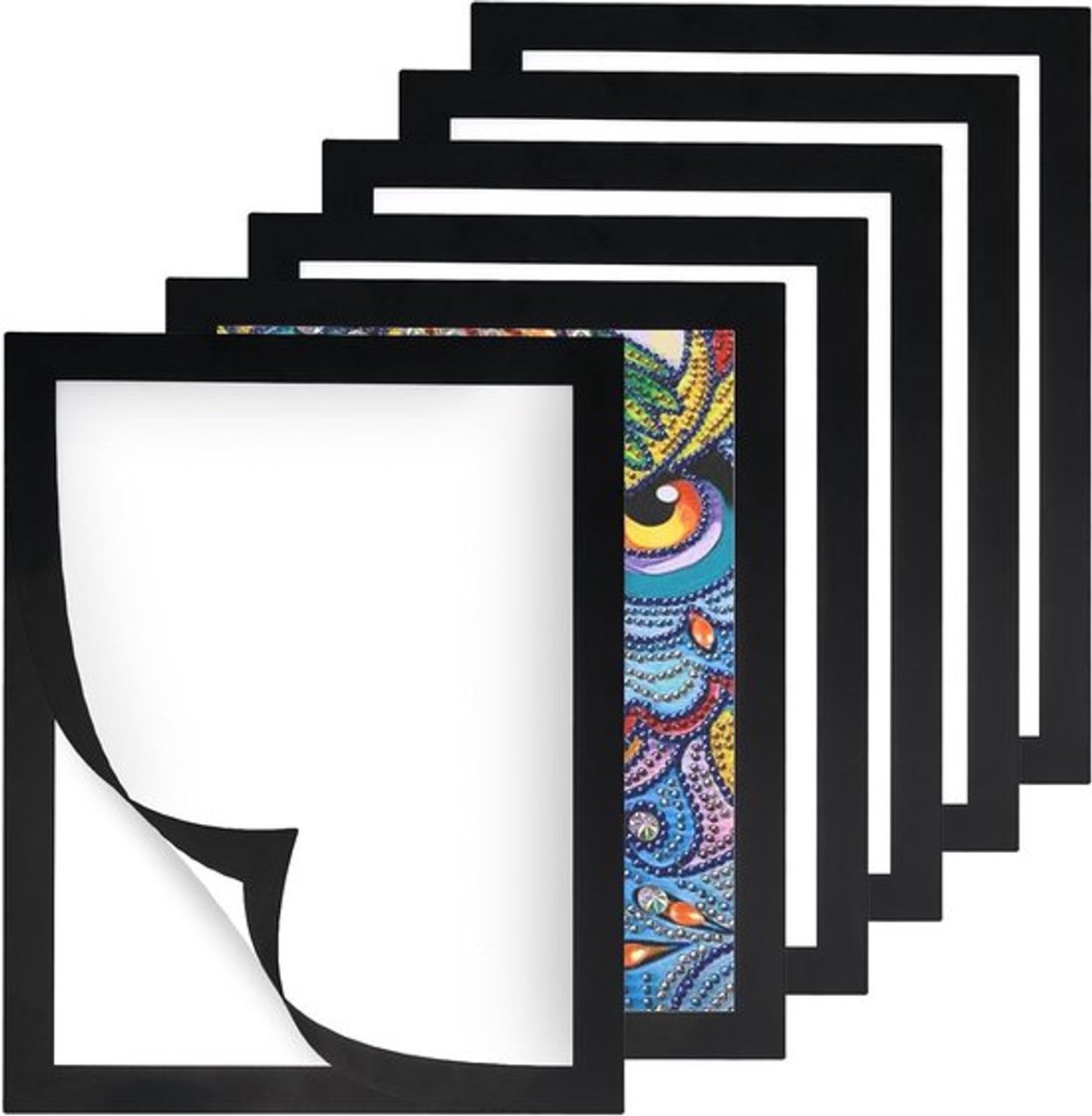 Set van 6 Zwarte Magnetische Diamond Painting Frames 30x40cm voor Wanddecoratie, Geschikt voor Foto's en Kunstwerken met Binnenmaat 10x35cm