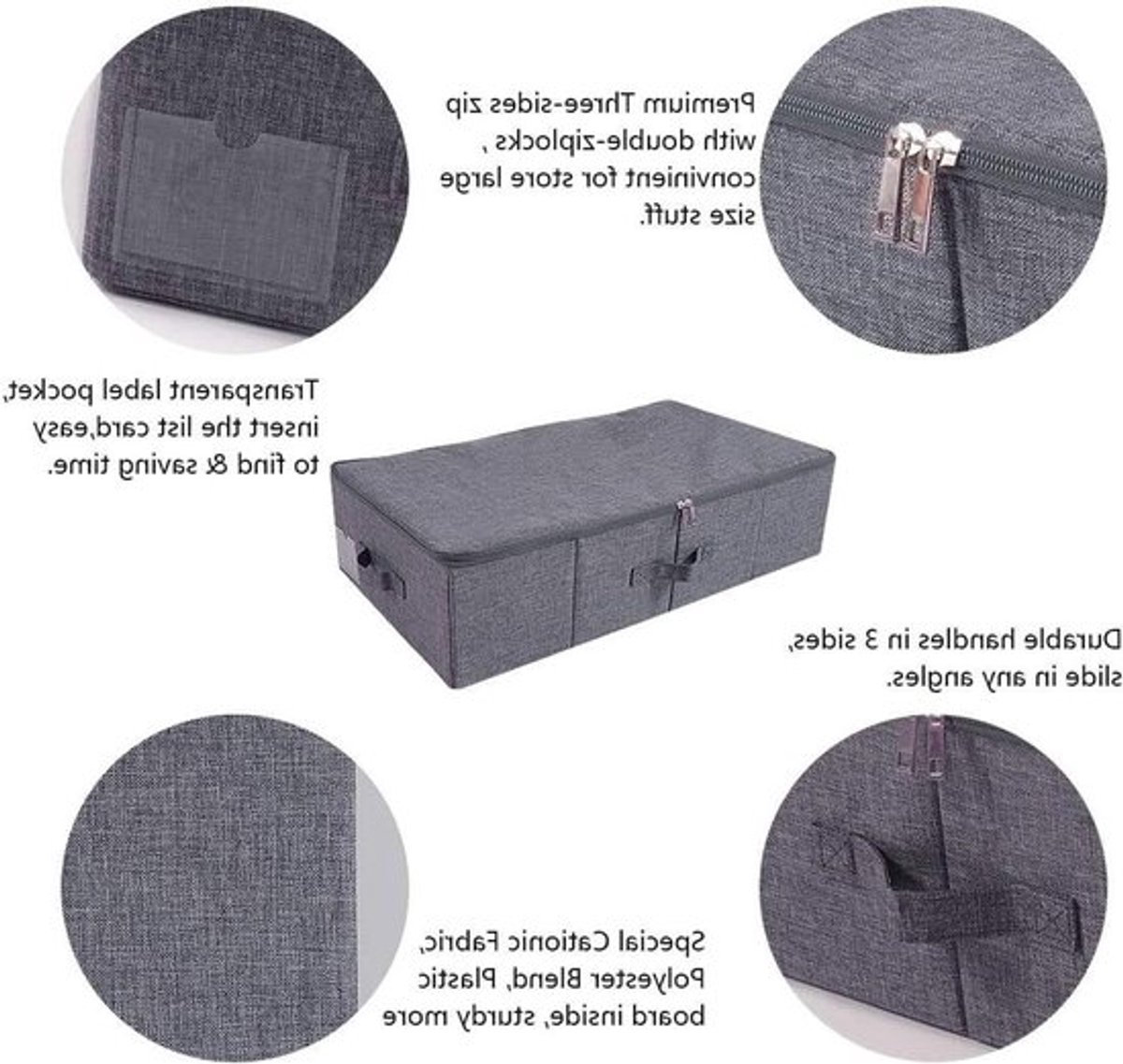 Set van 2 Opbergbakken voor Schoenen Onder Bed met Rits - Vouwbare, Wasbare en Duurzame Oplossing voor Kleding en Accessoires in Donkergrijs