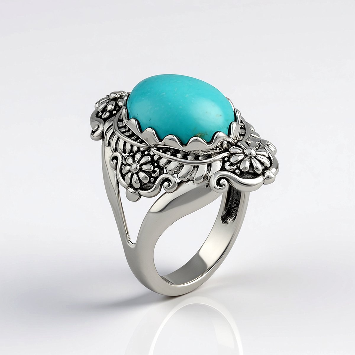 Cavill - Zilveren ring 925 sterling zilver met ovale turkoois cabochon 4,41 ct - Geoxideerde 'Desert Chic' stijl - Authentieke turkoois sieraden