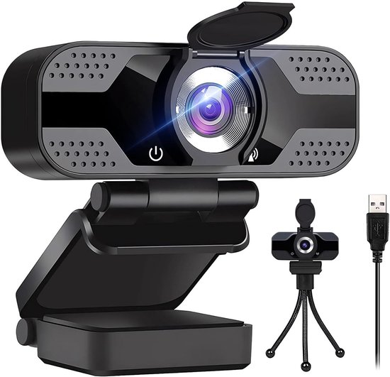 SnelShoppen - 1080p Webcam met Dubbele Microfoons, Ruisonderdrukking, Autofocus, Lichtcorrectie, Privacybescherming en Statief - USB 2.0 UHD Webcam vo