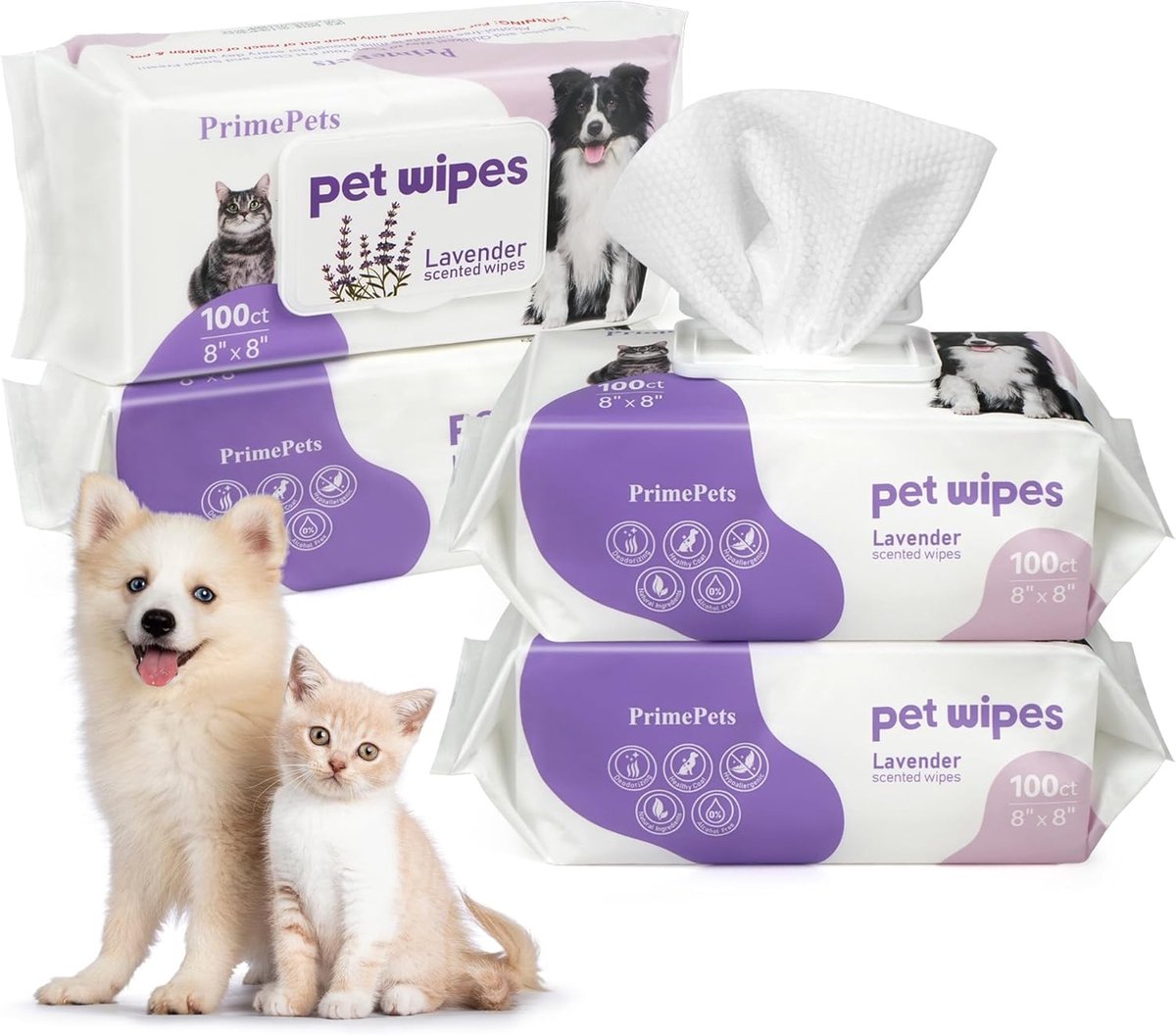 SnelShoppen - Vochtdoekjes voor honden 400 stuks - Milde verzorgingsdoekjes met lavendelgeur - Ideaal voor huisdierenverzorging, reis, en dagelijkse h