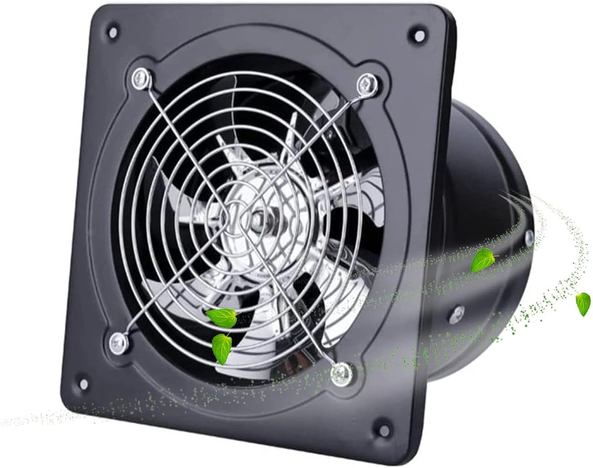 SnelShoppen - Afvoerventilator Ø 100 mm, Stille Badkamerventilator met Achterklep, 140 m³/u, 25 W, Zwarte Axiale Ventilator voor Keuken, Garage en Bad