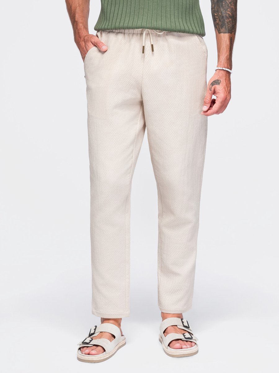 OMBRE Broek - Regular Fit - Katoen - Effen Gebroken wit L