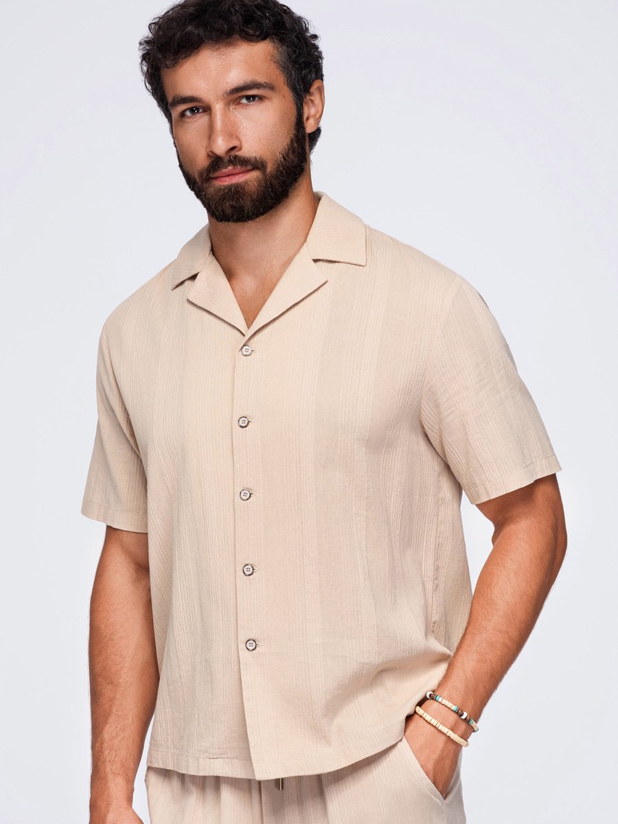 OMBRE Overhemd - Loose Fit - Katoen - Lange Mouw Koffie L