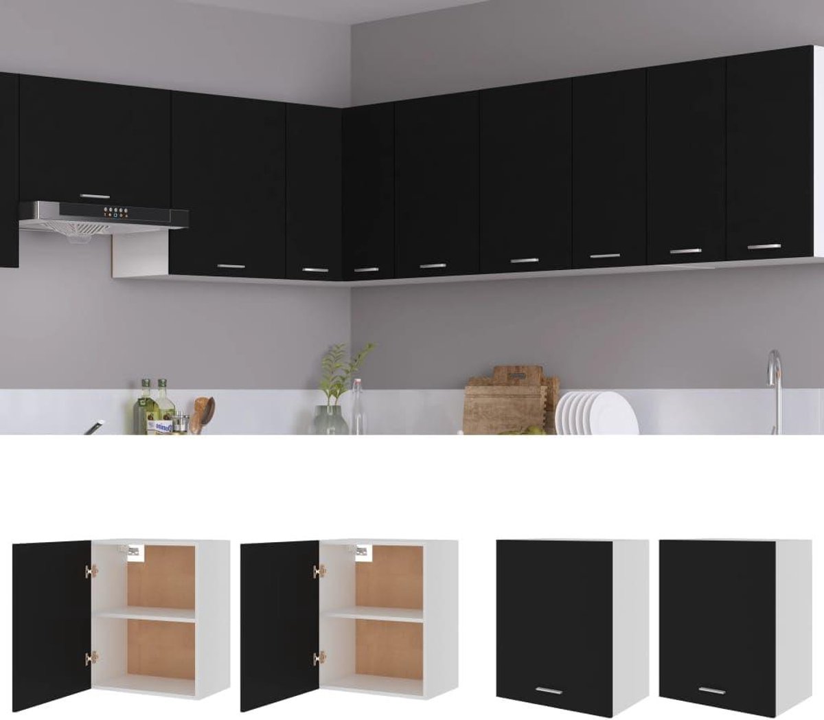 Hangkasten Keuken - Keukenkastjes Onderkast - Keuken Organiseren - Met Twee Planken - 60 cm Hoog - Zwart