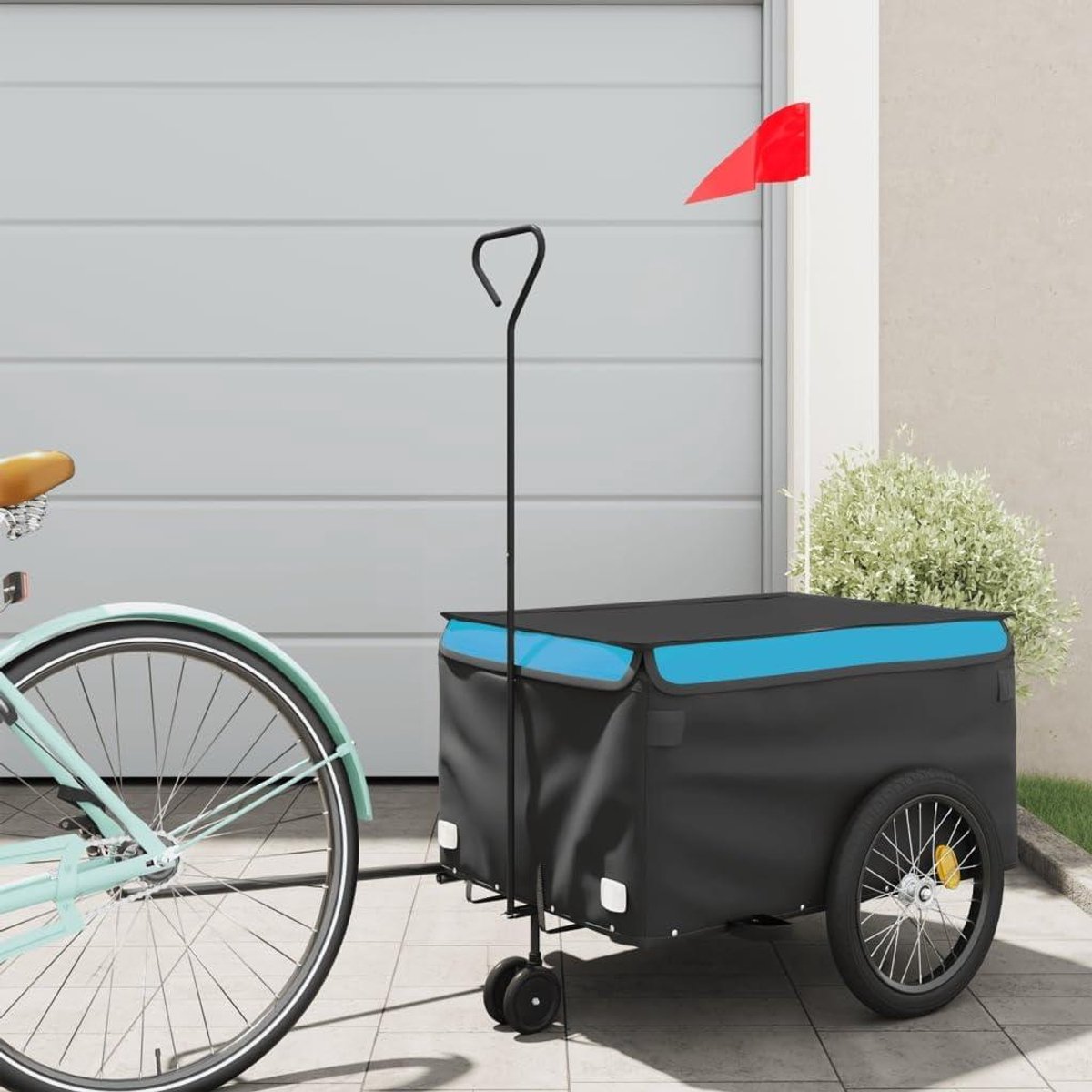 Fietskar - Transportkar Cargo - Zware Goederen Vervoeren - Stevig IJzeren Frame - 30 kg Draagvermogen - Zwart Blauw