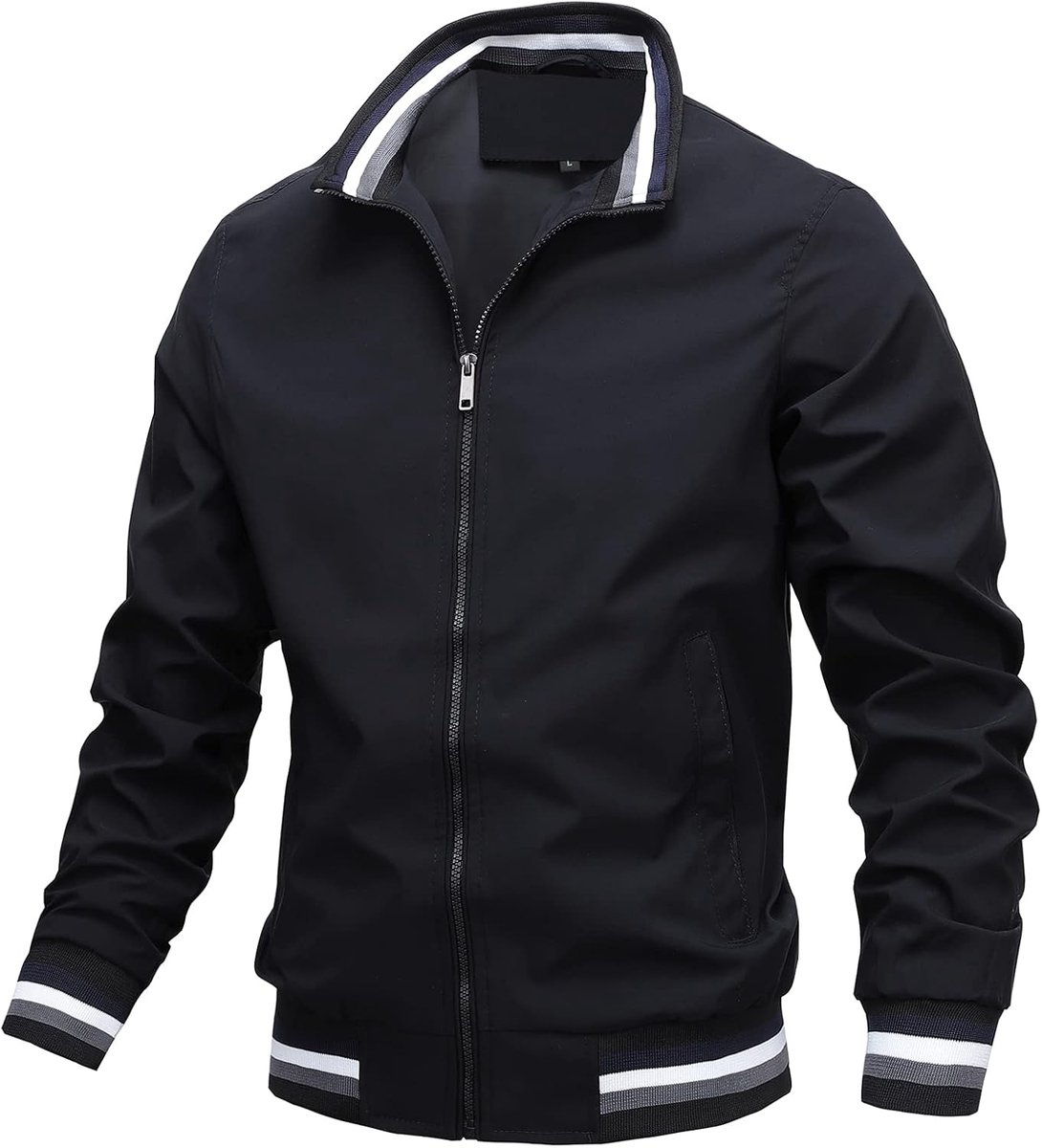 Bomberjack voor heren, lichte overgangsjas, ongedwongen, opstaande kraag, blouson, herfst, lente, sportjack met zakken en met ritssluiting