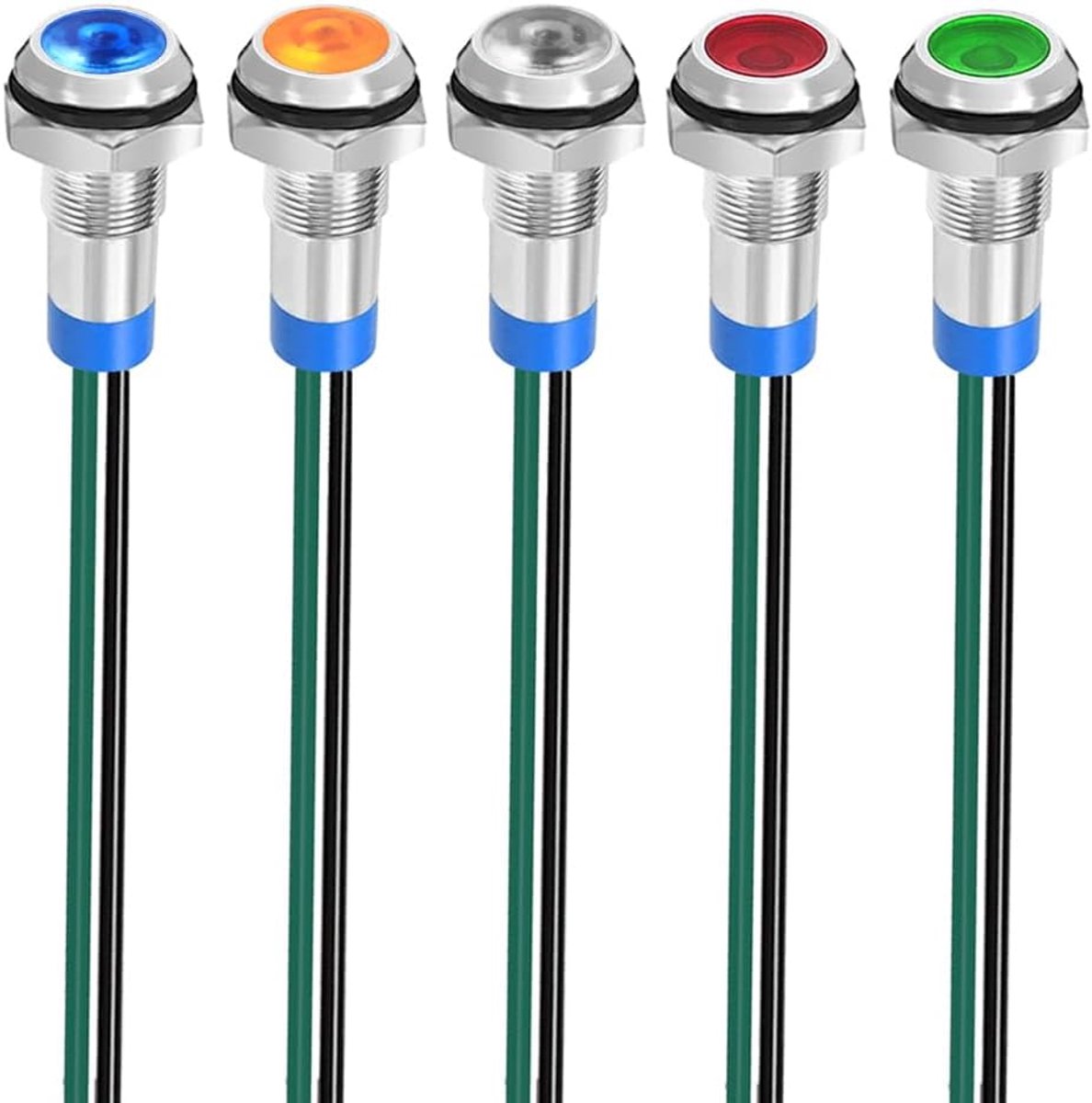 5 stks 8mm 3V-4.5V-5V-6V-7.5V-9V LED Metalen Indicator Licht Waterdicht Signaal Lamp met Draad (Rood/Oranje/Blauw/Groen/Wit)