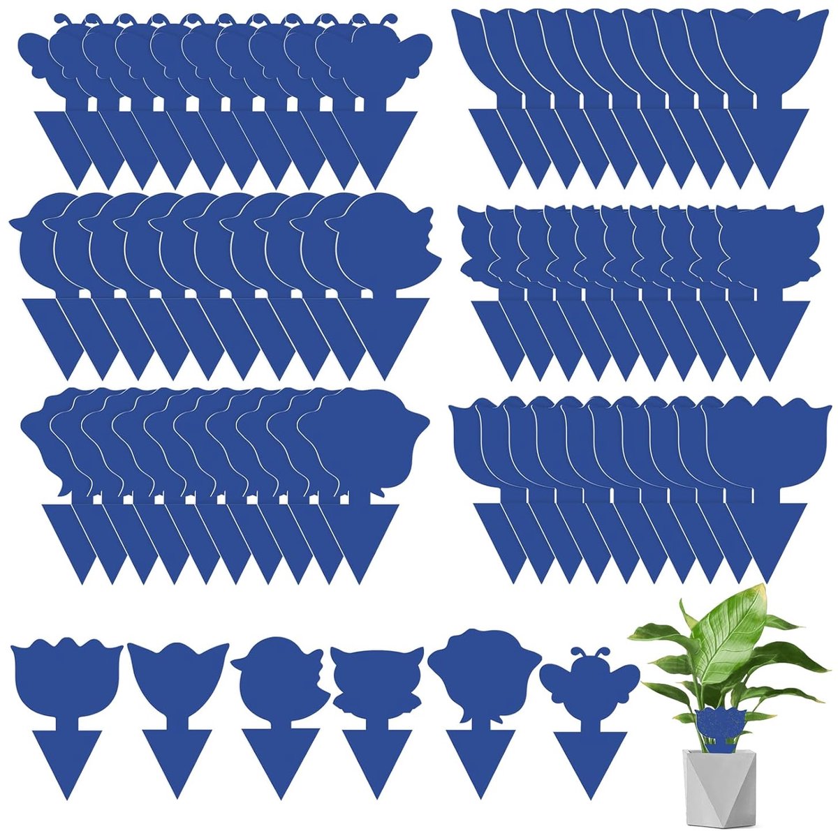 60 stuks insectenvallen blauw, anti-muggen voor binnen, vliegenval voor planten op het balkon of in de tuin