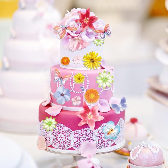 Eetbare bloemen voor taartdecoratie, eetbare bloemen voor taarten, taartdecoratie vlinder kersenbloesems esspapier bloemen taartdecoratie verjaardag voor eetbare cupcake topper taartdecoratie — afbeelding 5