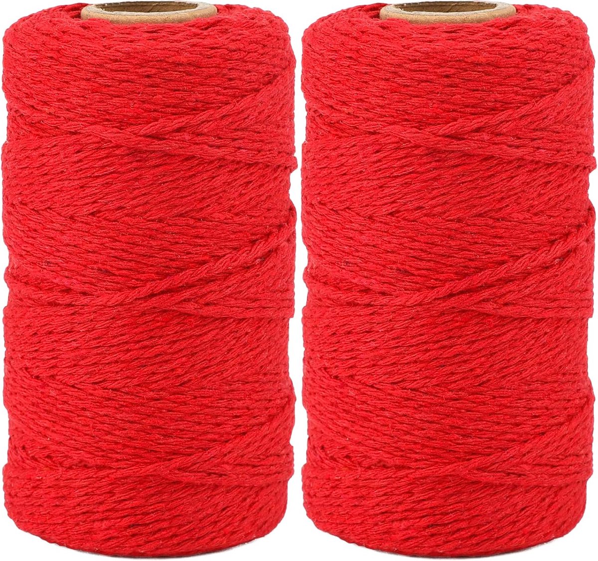 Rood bindgaren, 2 x 100 m katoenen koord, 2 mm knutselkoord, decoratief koord, perfect voor doe-het-zelf kunstnijverheid, tuinieren