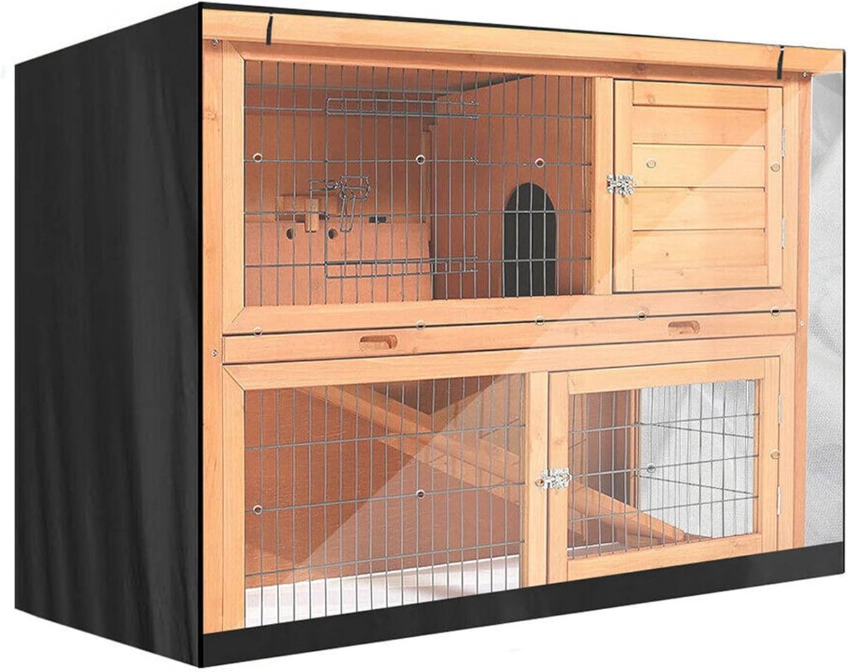 Hoes voor konijnenhok, 210D Oxford-weefsel, waterdichte stofbescherming, dubbellaags konijnenhok-hoes, stofbescherming voor konijnen, hamsters, huisdieren, 122*50*105 cm (zwart)