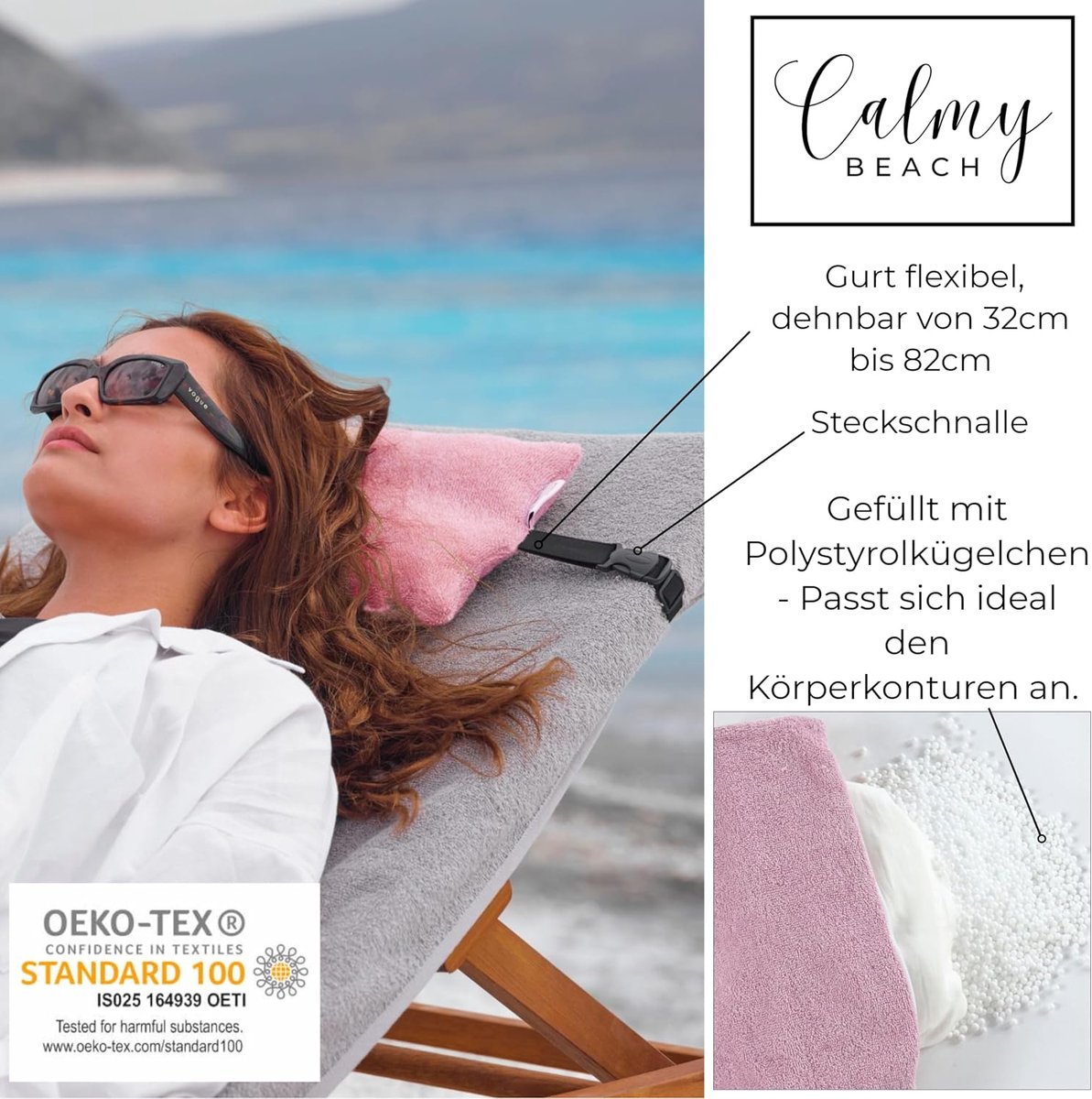 Relaxkussen 32 x 20 cm - terrycloth hoes - verstelbaar - perfect voor op het strand - ShopVlot