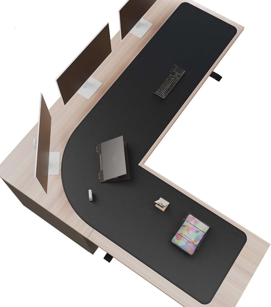 L-vormige bureauonderlegger 155 x 215 x 60 cm, extra grote dubbelzijdige PU leren bureau mat voor thuiswerk, computergebruik en gaming