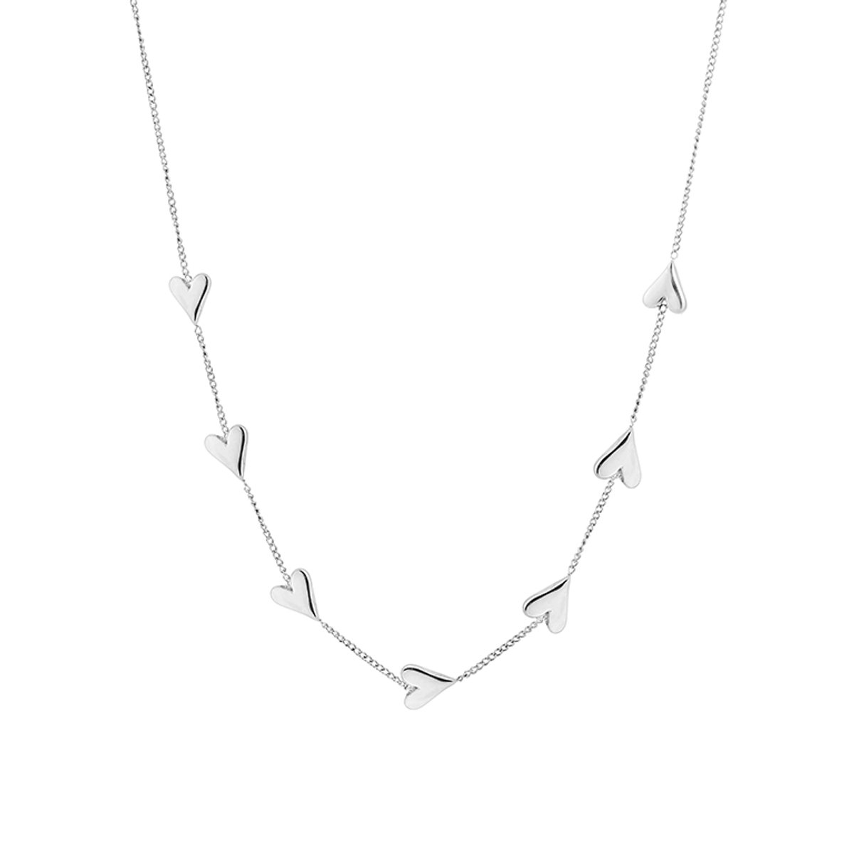 Harten Ketting Dames - Roestvrij Staal (RVS) - Met Meerdere Subtiele Hartjes Bedels - Fijnmazige Schakelketting 40+5 cm - Sieraden Cadeau Vrouw - Zilver