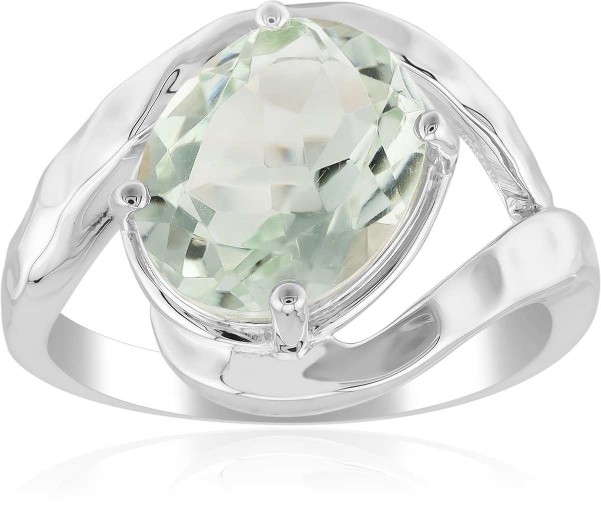 Cavill - Elegante ring 925 Sterling Zilver met Palladiumlaag - Ovale groene Amethist 2,168 ct - Facet geslepen Edelsteen uit Brazilië