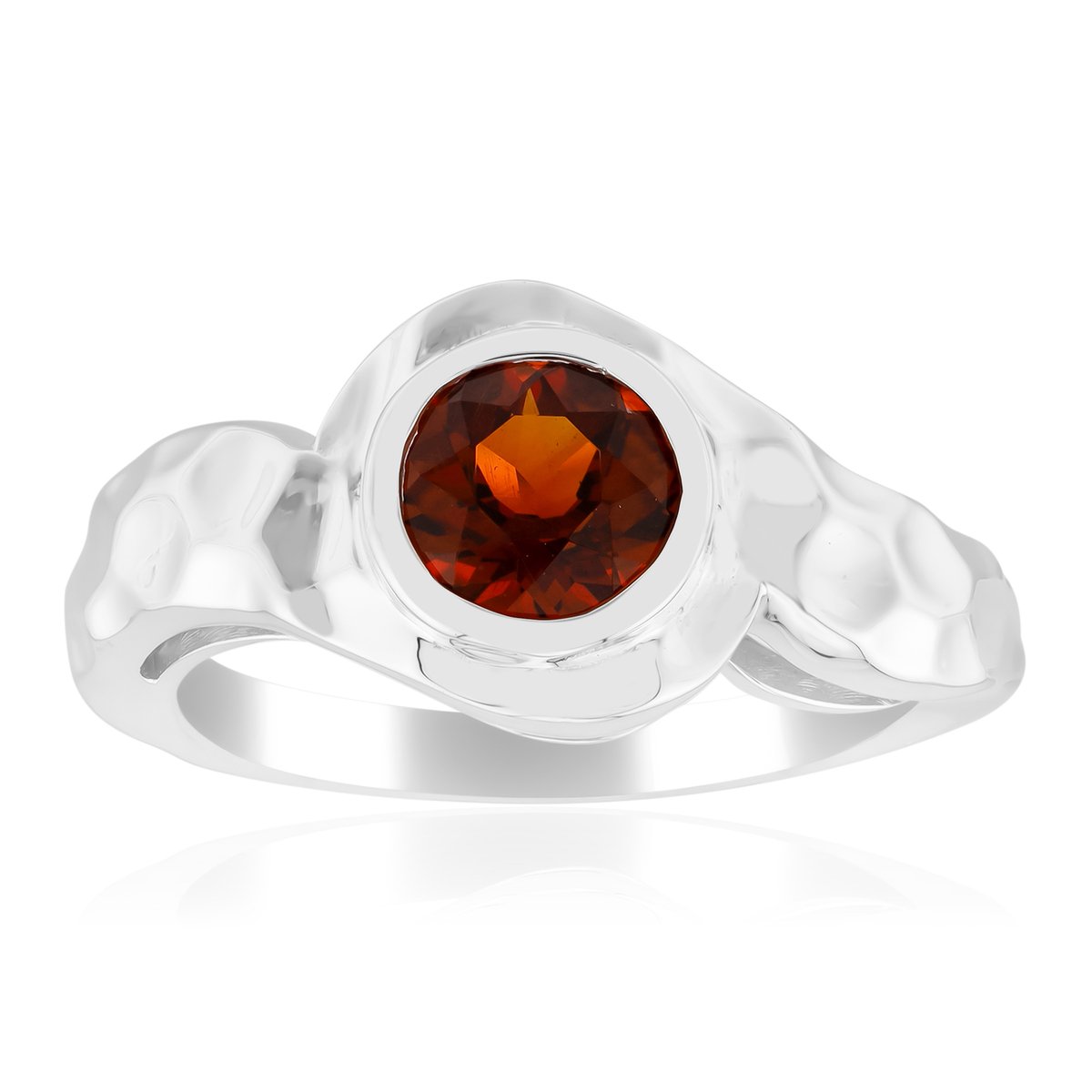 Cavill - Sterling Zilver Ring met 0,51 ct Braziliaanse Madeira Citrien - Palladium Verguld - Ronde Bezel Ring - Elegante Zilveren Sieraden Dames