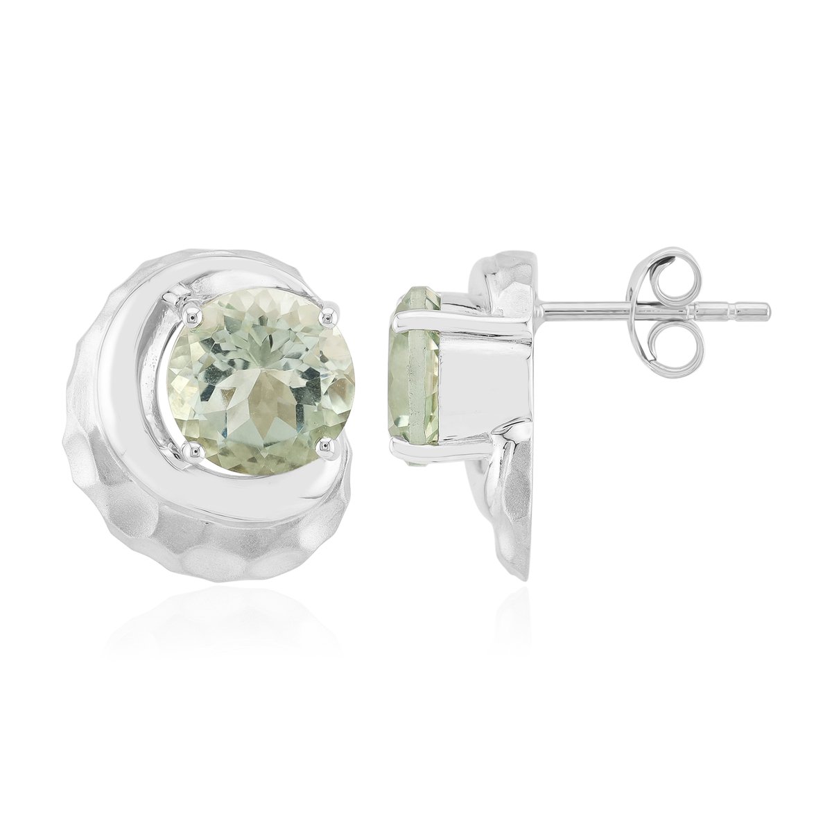Cavill - Oorbellen Zilver 925 met 3,23 ct Groene Amethist - Ronde 8 mm Edelstenen uit Brazilië - Palladium - Kliksluiting