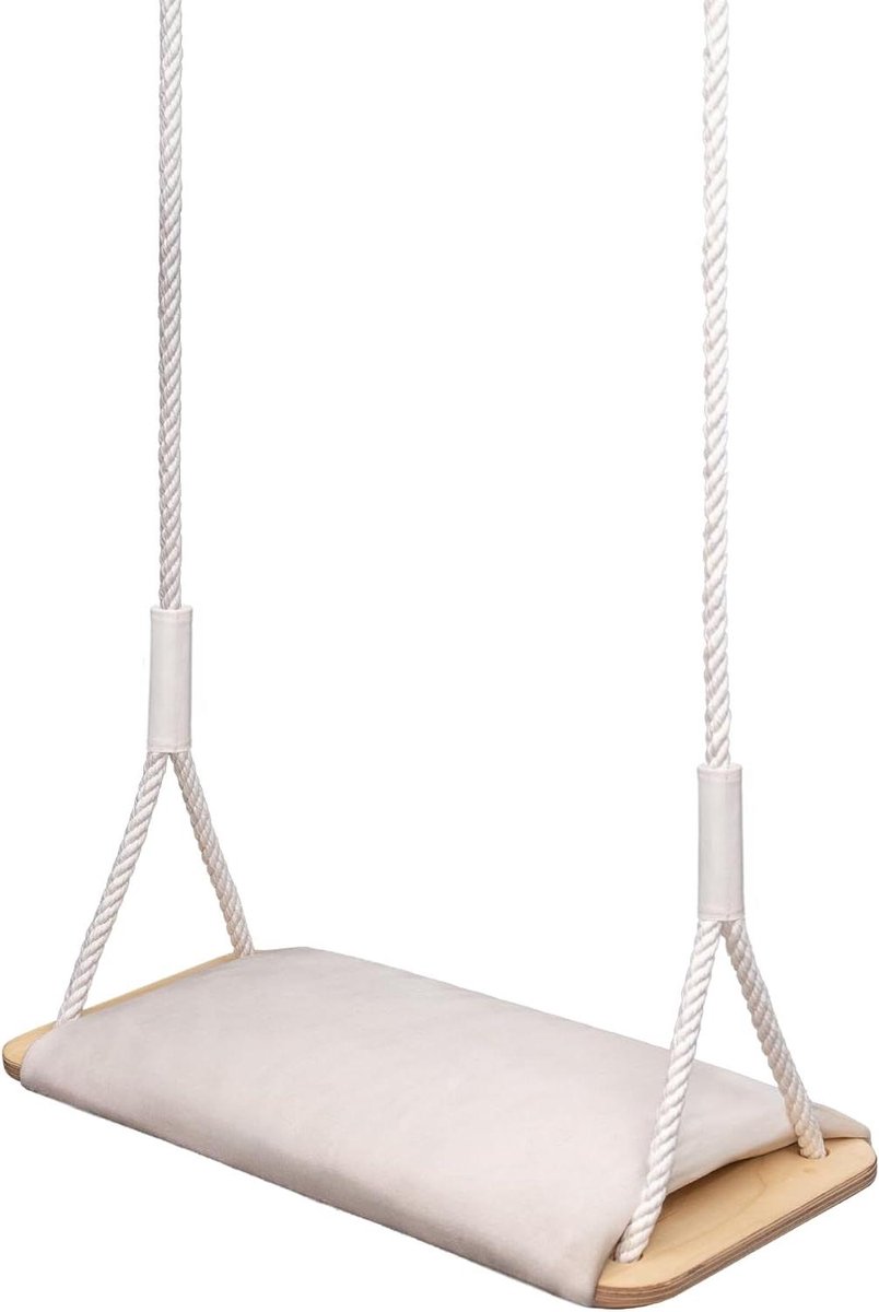 Houten Schommel - Balkon Schommel - Binnen en Buiten - Met Fluweel Zacht Kussen - 45 cm Breed - Beige