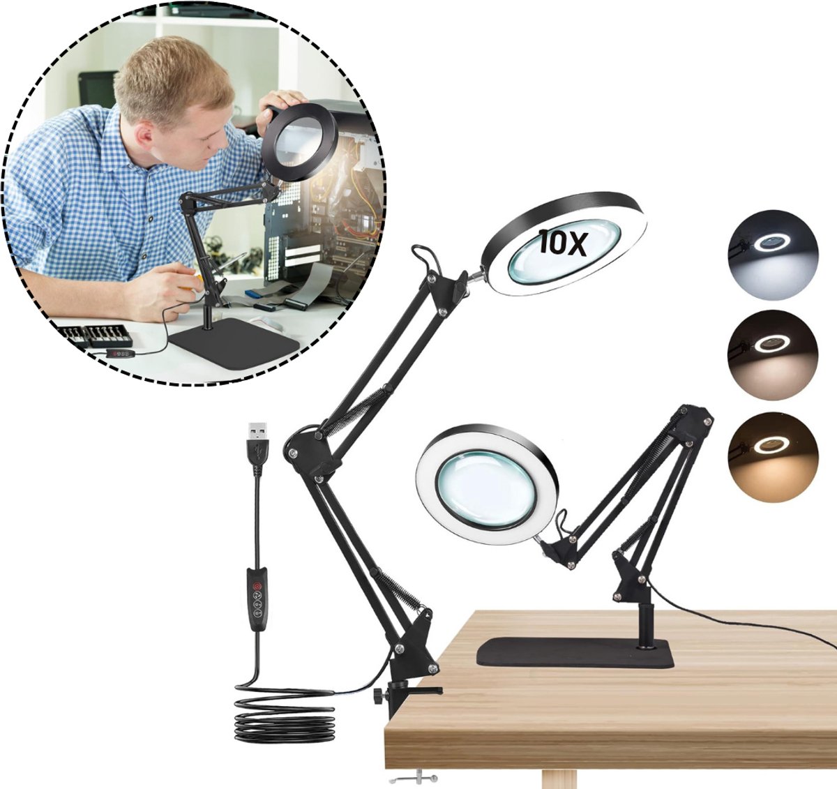 ApexArte® Vergrootglas met Verlichting - Vergrootglas op Standaard - Loep - Vergrootspiege
