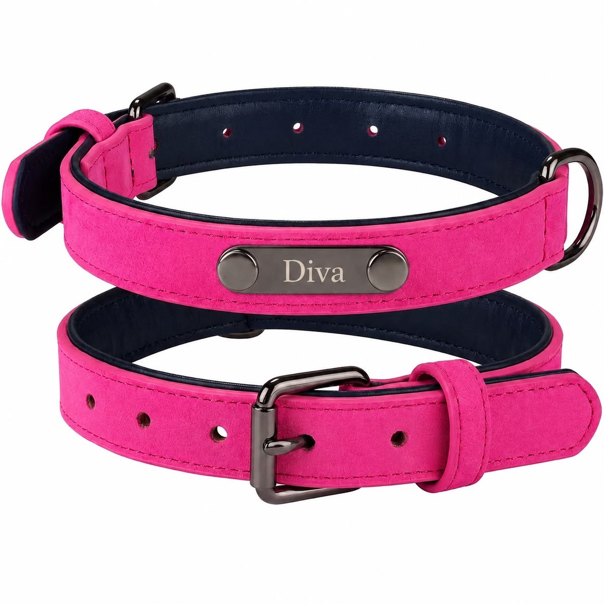 Gepersonaliseerde Hondenhalsband met Naamplaatje | Luxe Halsband met Naam Gravure | Donker Roze | Maat S | Leren Halsband met Metalen Naamplaatje | Verstelbaar & Comfortabel | Petshop Seven