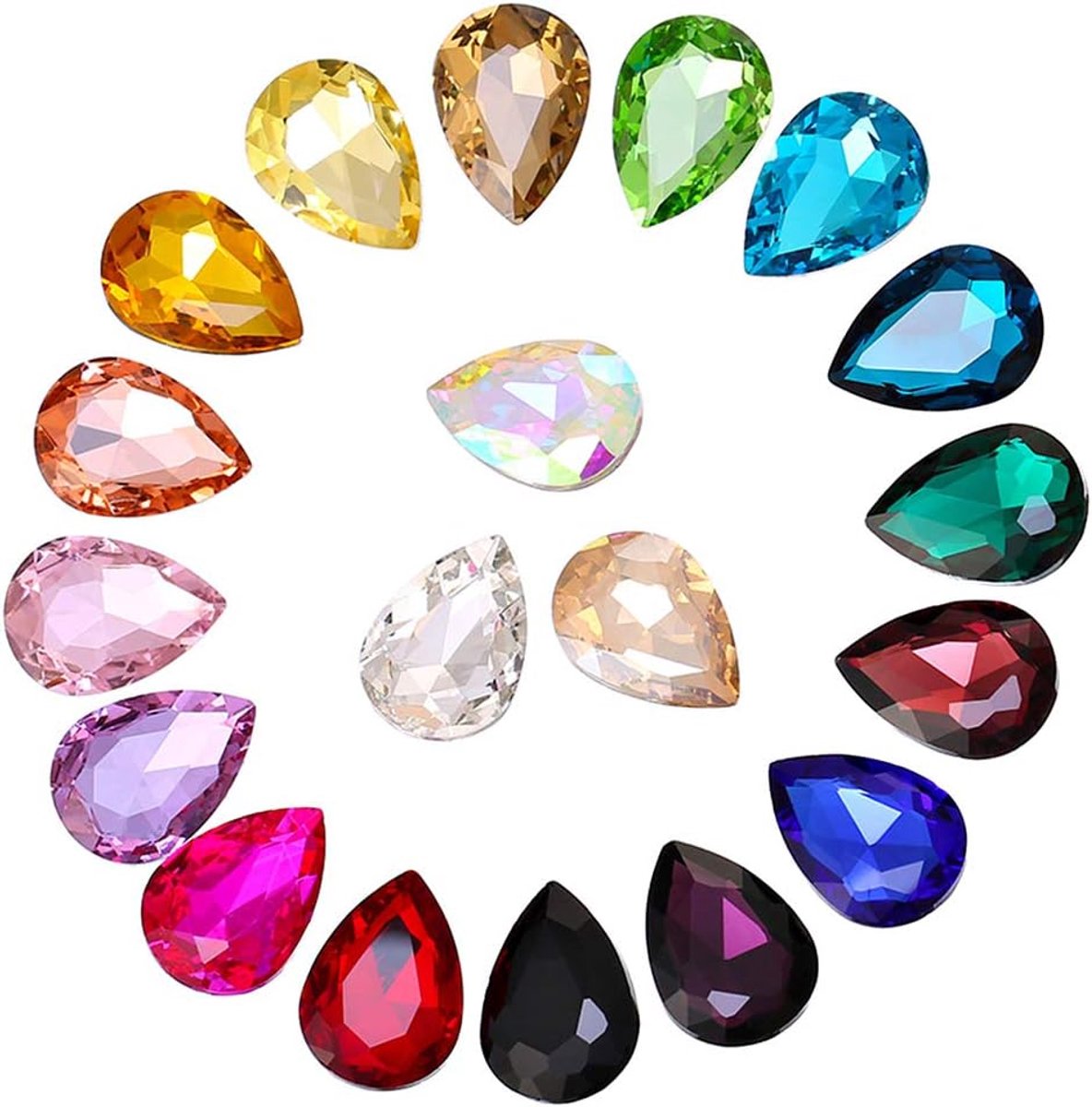 Zelfklevende steentjes, 200 stuks Crystal Stickers Gems, Rhinestone Sticker zelfklevende juwelen Sticker, Crystal Gem Stickers voor DIY Crafts decoratie, 7x10mm, kleur willekeurig