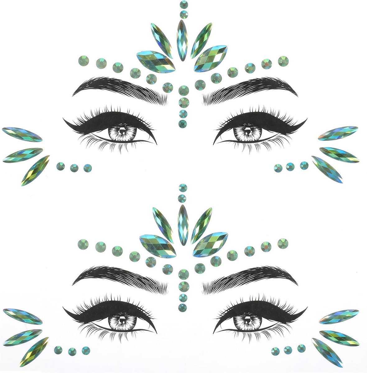 Zeemeermin-edelstenen voor gezicht, strassteentjes, glitterstenen, gezicht, edelstenen, tijdelijke tatoeages, zelfklevende juwelen kristallen, strass voor carnaval, zomer, party, make-up, festival, 2