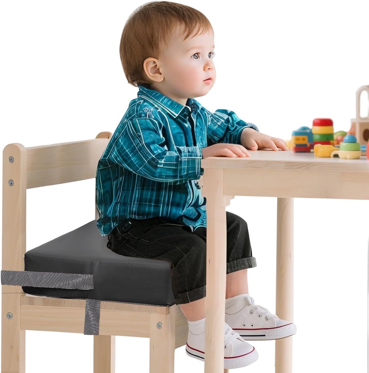 Zitverhoging voor kinderen om te eten, 2 riemen, veiligheidsgesp, draagbare verstevigingsstoelen