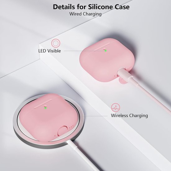 hoes compatibel met Airpods 4 2024, zichtbare led aan de voorkant, schokbestendige zachte siliconen beschermhoes voor AirPods 4e generatie, met reinigingsset, roze — afbeelding 4