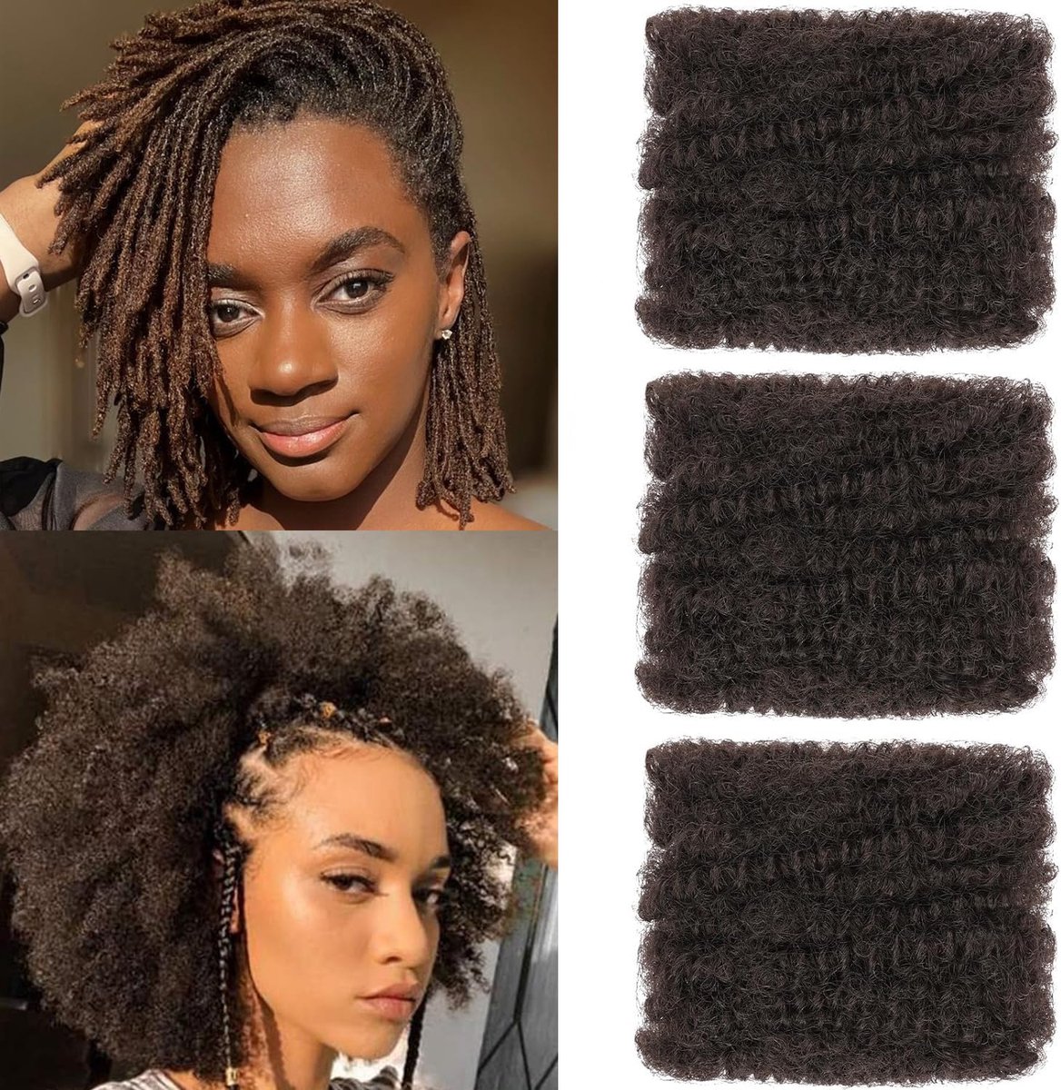Kinky Bulk Hair 8 Inch 30g/Pack Synthetic Hair for Twist, Braiding, Repair Locs, Dreadlock Extensions, Afro Kinky Curly Bulk Crochet Braids Twists (4#, 8inch-3pc)