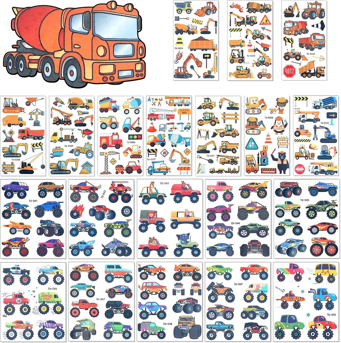 20 vellen kindervoertuig tattoo, off-road voertuig vrachtwagen tijdelijke nep-tatoeages verjaardagsfeestje accessoires graafmachine tijdelijke tattoo voor kinderen en jongens