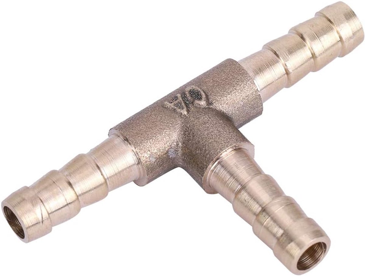 3-weg slangverbinder, messing T-stuk 3-weg brandstofslangverbinderconnector voor persluchtolie gasleiding(6mm)