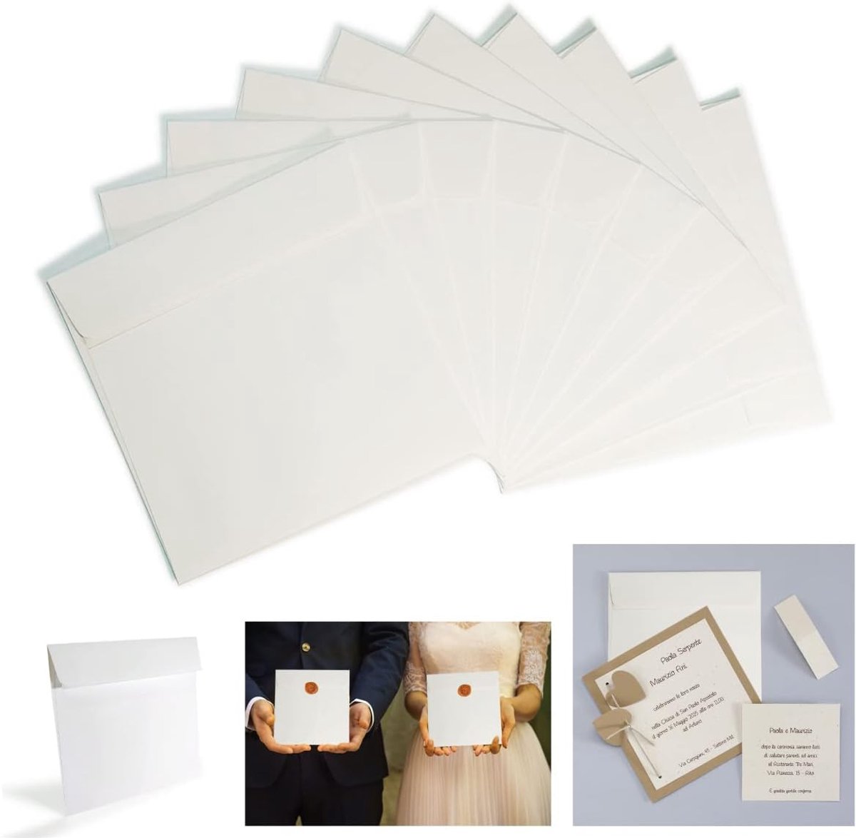 25 stuks vierkante luxe enveloppen 16 x 16 cm 120 g/m² kleur ivoor, crèmewit - uitnodigingen bruiloft, doop, letters - sluiting met plakstrips
