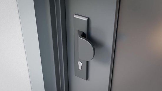 deurklink voor buitendeuren met drukknop, moderne deurkrukset, mat zwart, lang schild, krukgarnituur, 90 mm professionele cilinder (zwart, rechts drukknop met knop) — afbeelding 2