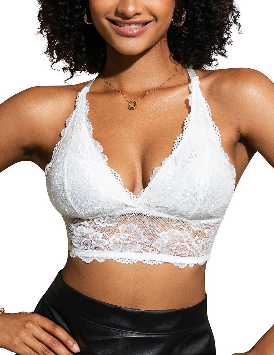 Bralette kanten halterbeha zonder beugel triangel bustier kant racerback beha diepe hals sexy ondergoed bovenstuk lingerie