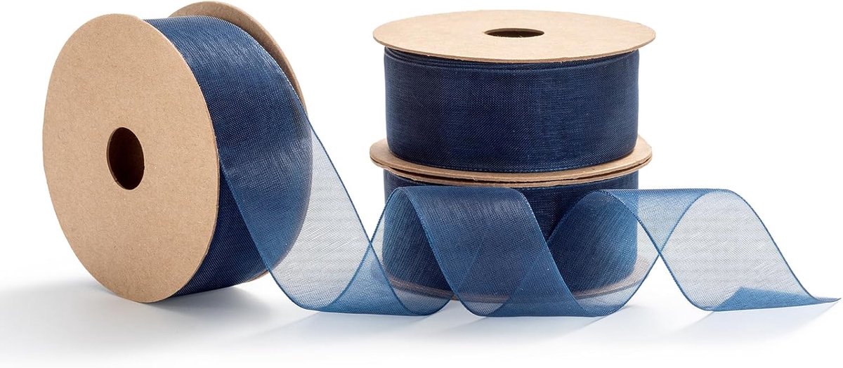 Geschenklint Koningsblauw, Organzalint, 25 mm x 9 m, Breed stropdaslint Decoratief lint Zijde lint, Navy blauw
