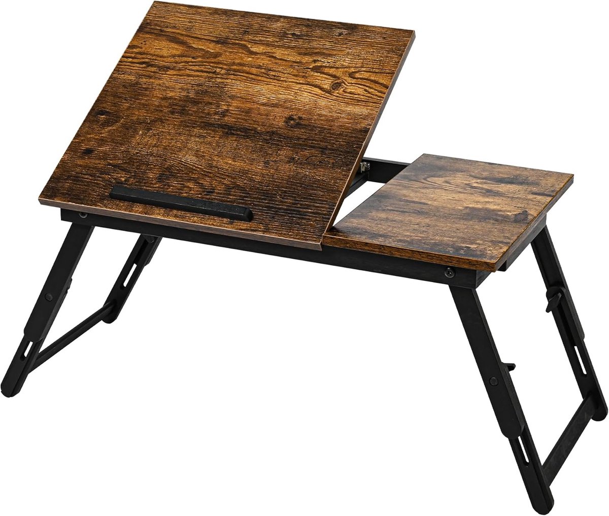 Bamboe Laptoptafel voor Bed en Bank, Opklapbare Tafel, Ontbijtserverblad met Opklapbare Poten, Hoogte Verstelbaar, Bedplank, Opvouwbaar, Rustiek Bruin