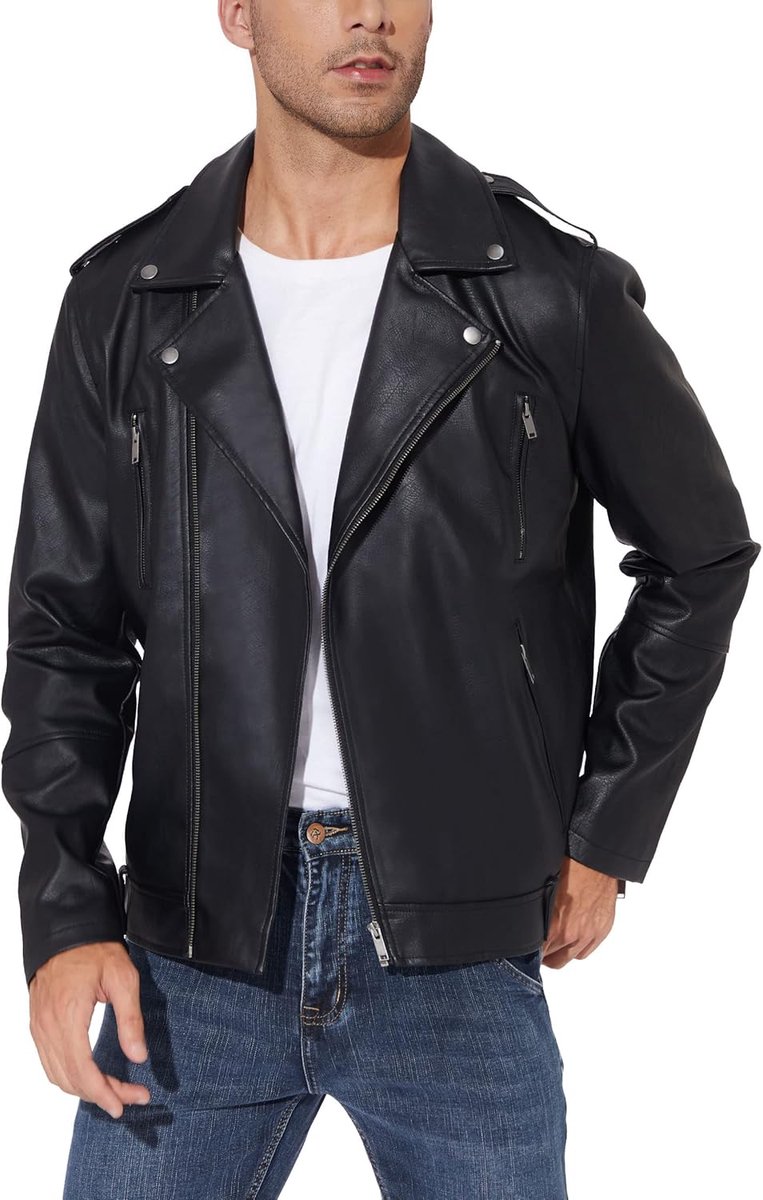 Leren jassen voor heren, faux bomberjack heren motorfiets revers asymmetrische rits riem slim fit bikerjas