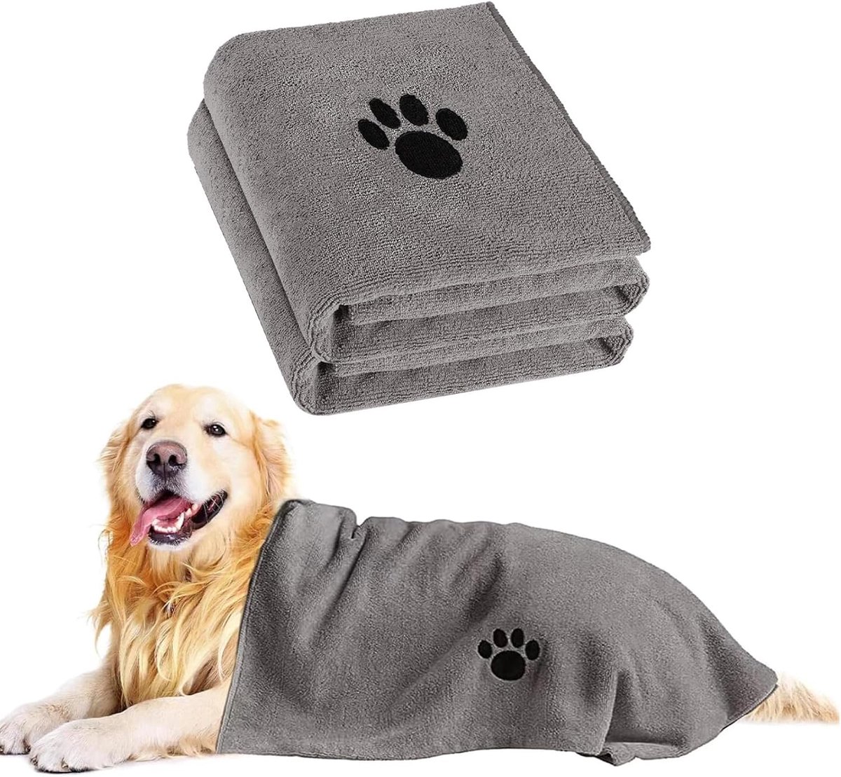 Microvezel Hondenhanddoek – Dog Towel - Sneldrogend & Sterk Absorberend - Huisdier Handdoek voor Hond en Kat van ultrafijn microvezel , sterk absorberende badhanddoek voor honden na douchen en baden - 50×100 cm - grijs - 2stuks