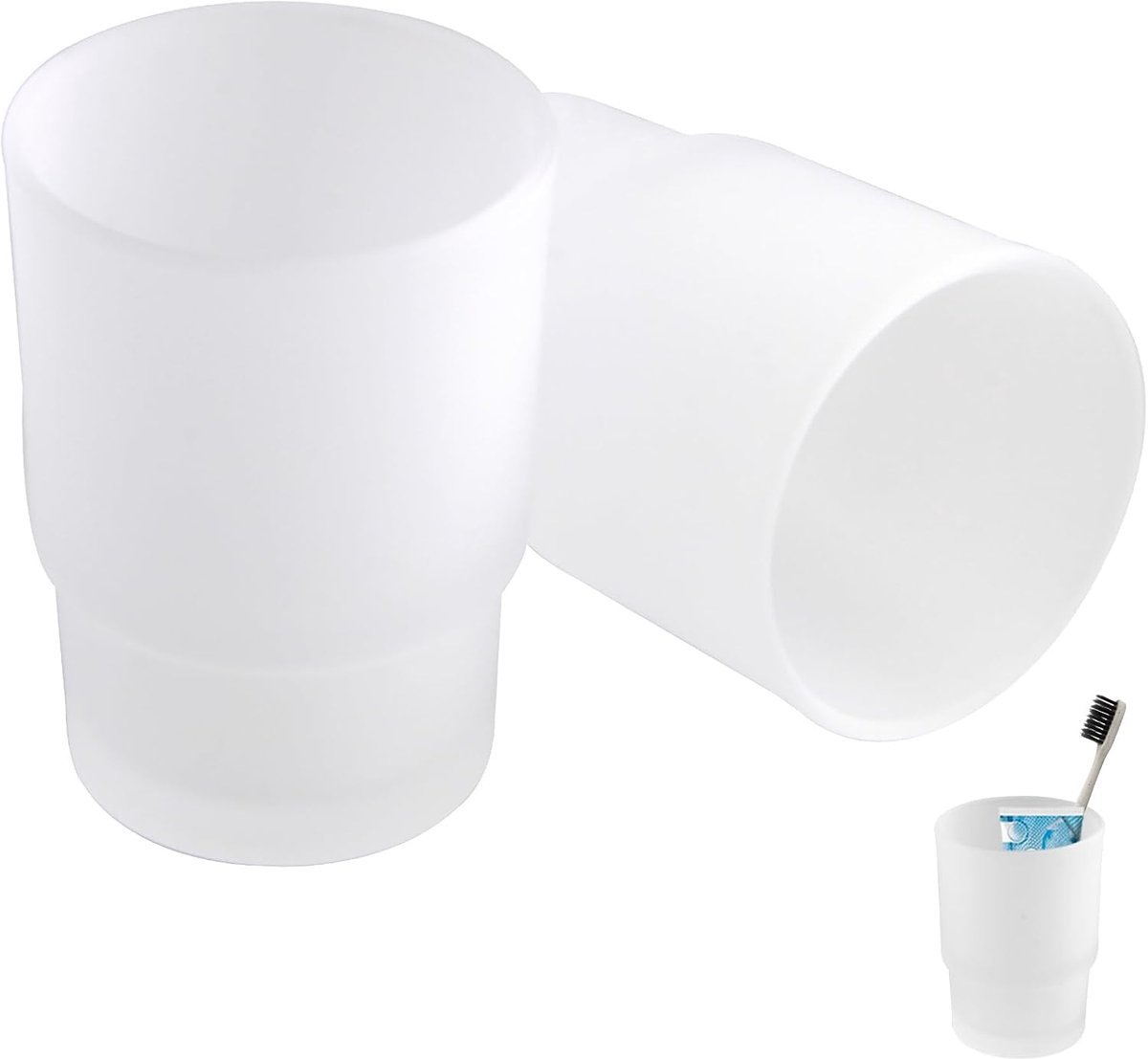 Set van 2 tandenborstelbekers van gesatineerd glas, elegante badkameraccessoires voor wandmontage, tandenverzorgingsbeker met 200 ml inhoud, mat design voor stijlvol etiket
