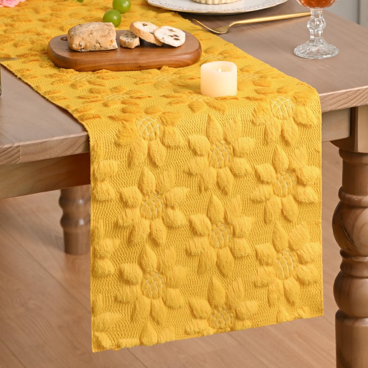 Mode Zacht pluche imitatiebont gele zonnebloemen lente tafelloper zomer keuken eettafel decoratie voor thuis feest decor 33x153 cm